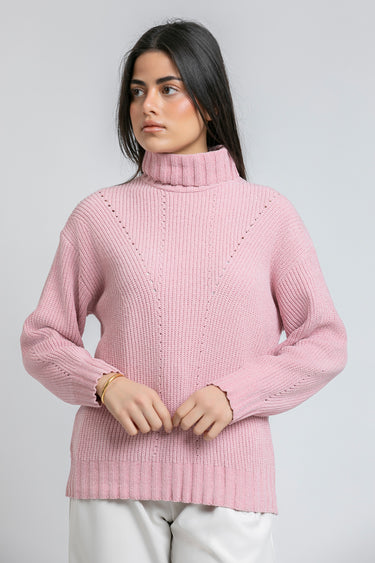 Ribbed High Neck Knit Sweater