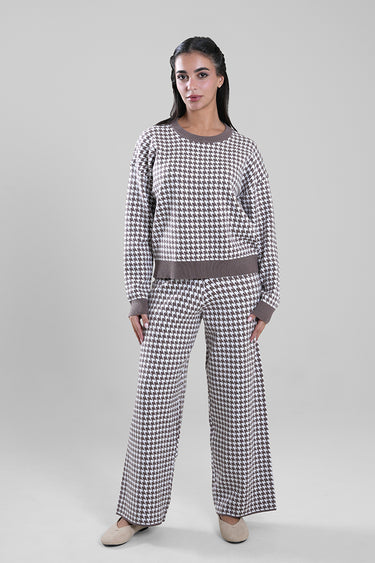 Houndstooth Knit Wide Leg Pants