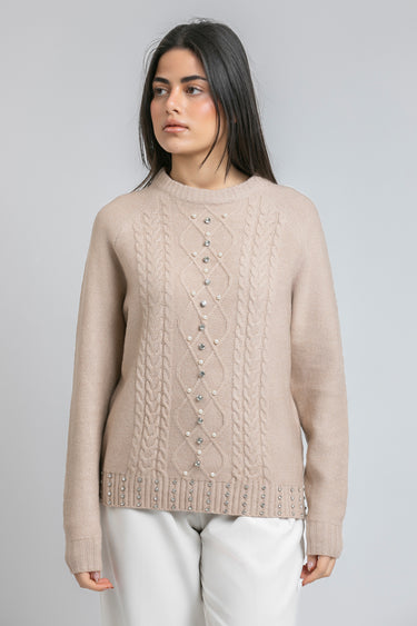 Embellished Cable Knit Sweater