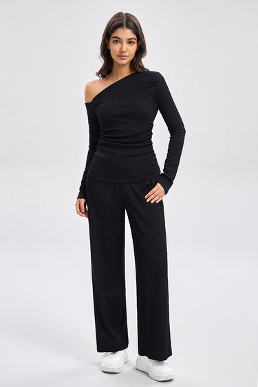 Textured Wide Leg Pants