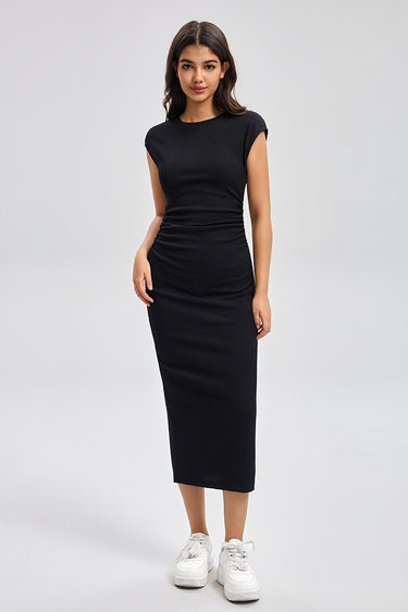 short sleeve fitted midi dress Krista Fitted Midi Dress Sheath Short Sleeve
