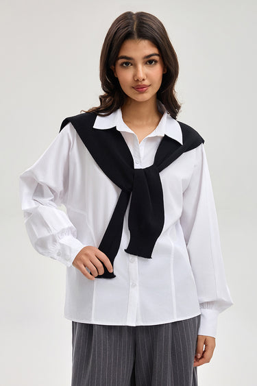 Shirt with Layered Knit Detail