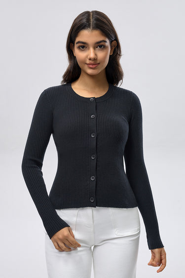 كارديغان محبوك مضلع بأزرار أمامية