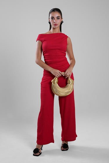 بنطلون واسع الساق بقماش منقوش