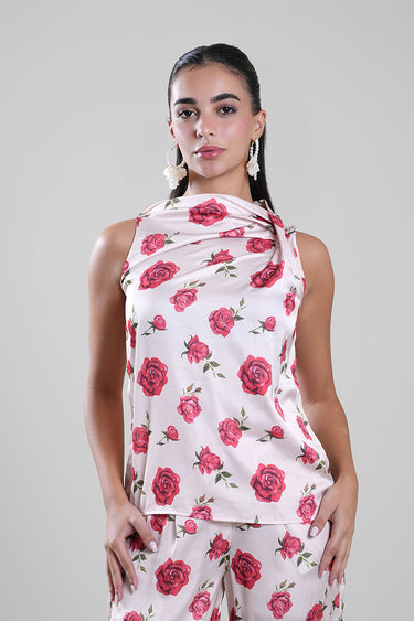 بلوزة نسائية بدون أكمام بنقشة زهور