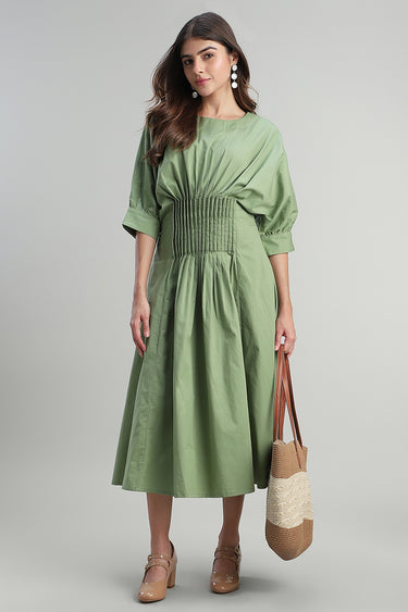 فستان ميدي بخصر مطوي انيق