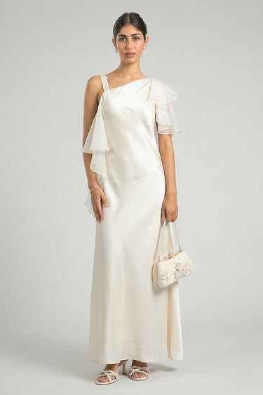 فستان سهرة كتف واحد مع كشكش