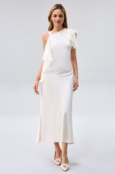 فستان سهرة كتف واحد مع كشكش