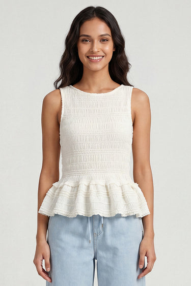 Sleeveless Textured Frill Hem Top