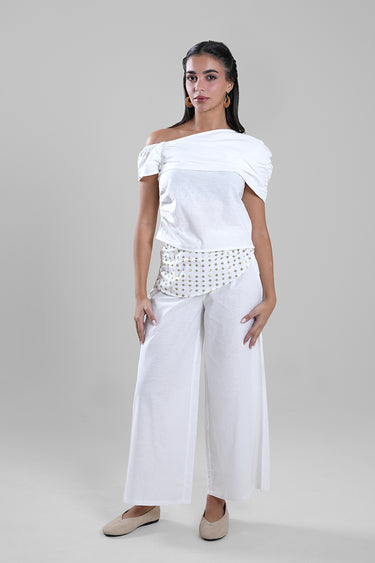 بنطلون واسع مع تفصيل خصر مطبوع