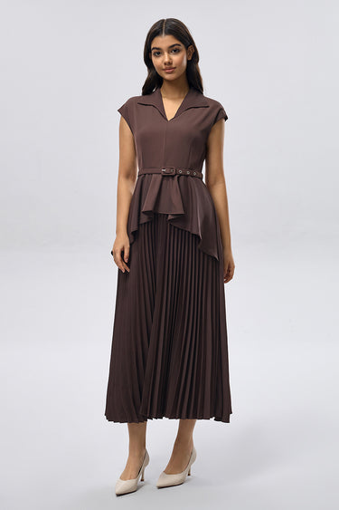 pleated dress online Daisy Pleated Midi Dress (Blue Denim) Shop Israella