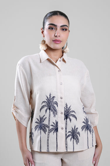 قميص نسائي بطبعة وأزرار أمامية