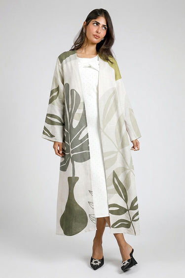 Printed Open Front Long Abaya