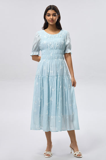 فستان بخصر مطاطي مع طبقة شفافة