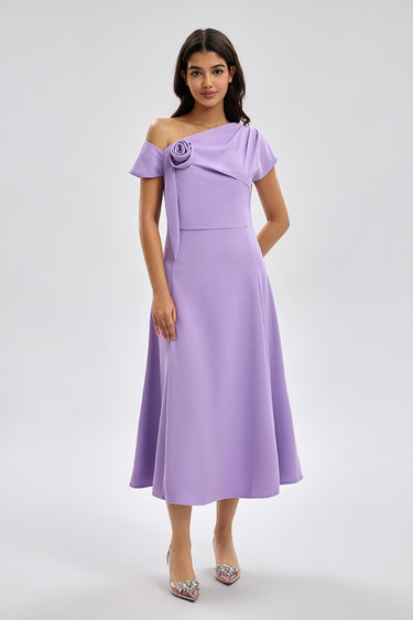 فستان ميدي بتصميم كتف واحد