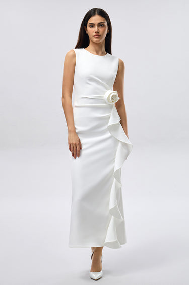 فستان بدون أكمام بتفاصيل كشكش جانبية