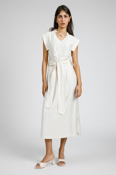 فستان ميدي مع رباط عند الخصر