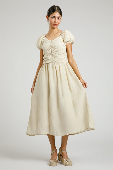 فستان ميدي بخصر مزموم