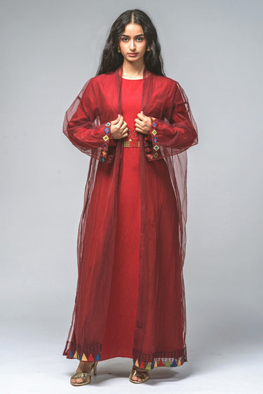 عباية خارجية شفافة مطرزة