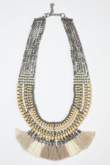 Beaded Necklace with Tassel Fringe