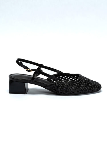 حذاء نسائي بتصميم منسوج وكعب منخفض