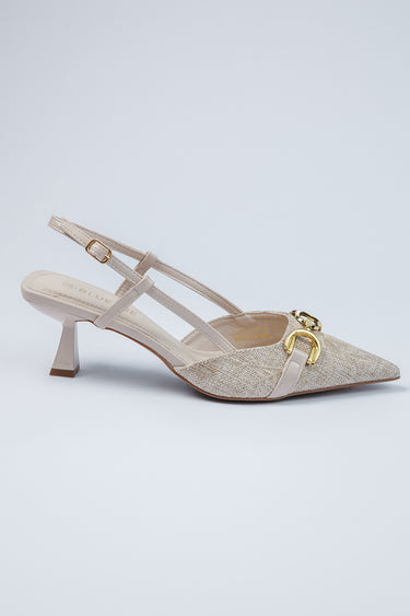 حذاء كعب بحزام خلفي وسلسلة أمامية