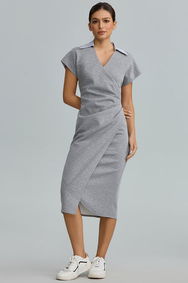 Collared Wrap Midi Dress
