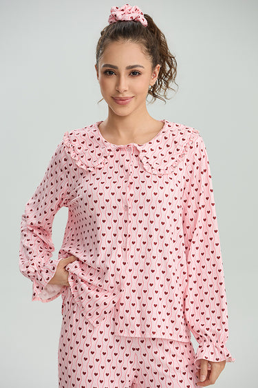 Printed Ruffle Pajama Top