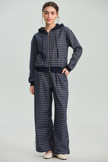Checked Wide Leg Track Pants