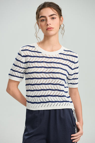 Striped Short Sleeve Knit Top