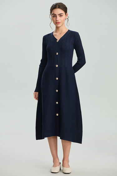 Ribbed Button Front Midi Dress