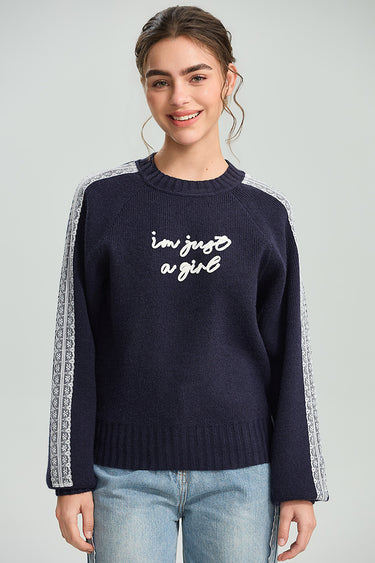 Graphic Knit Sweater with Sleeve Detail