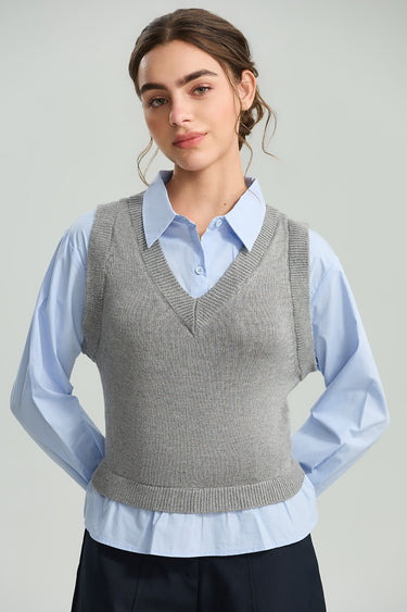 V Neck Knit Sweater Vest