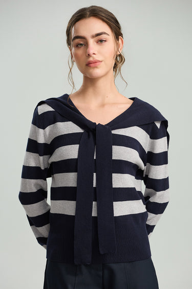 Striped Tie Front Knit Cardigan