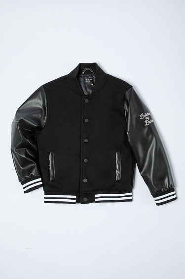 Boy Bomber Jacket With Leather Sleeves