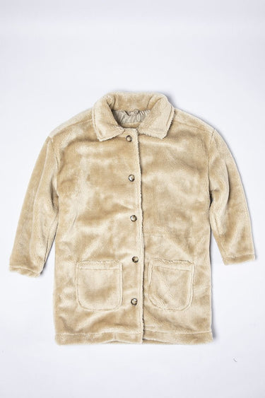 Solid Colored Fur Girls Coat With Front Buttons