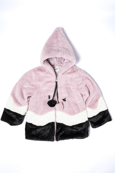 Colored Fur Girls Coat With Hoodie