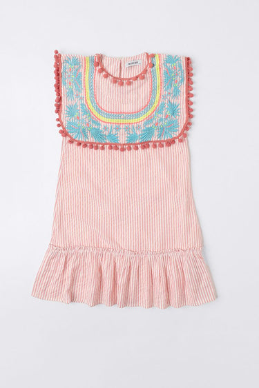 Girls Striped Dress With Embroidery