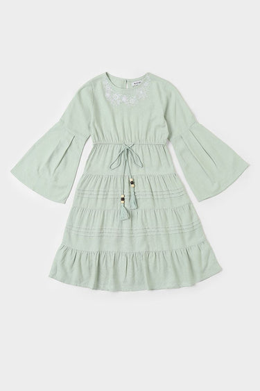 Girls Layered Dress With Embroidery