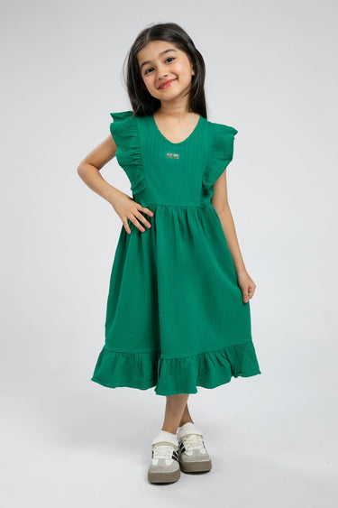Girls Dress With Ruffled Sleeves And Saudi Print