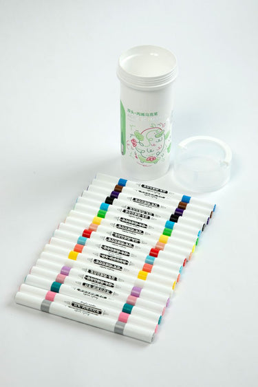 طقم أقلام أكريليك مزدوجة الرأس مع علبة قابلة للحمل