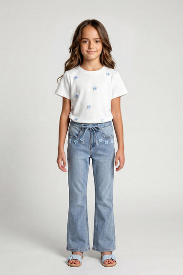 Flower Detail Denim Pants