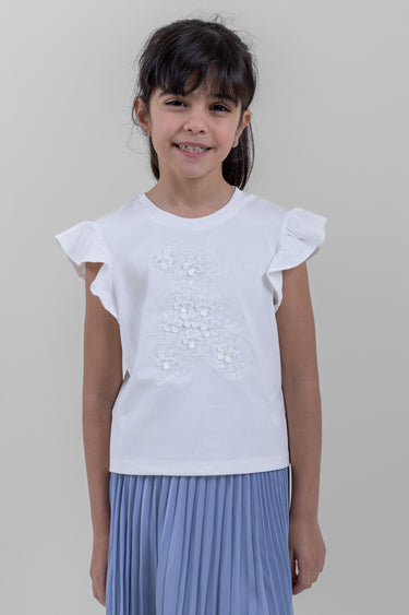 بلوزة بتطريز زهور وأكمام مكشكشة