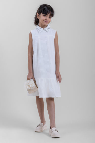 Sleeveless Textured Dress with Collar