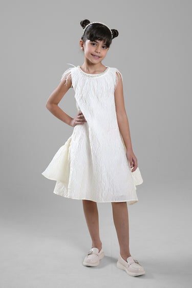 Girls Feather-Trim Collared Dress