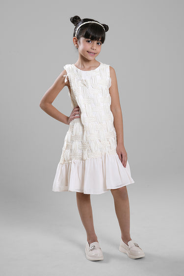 Textured Sleeveless Dress with Ruffle