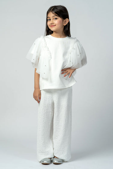 بنطلون بقصة واسعة وملمس بارز