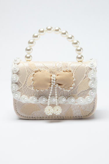 حقيبة كلتش دانتيل مزينة بمقبض لؤلؤ