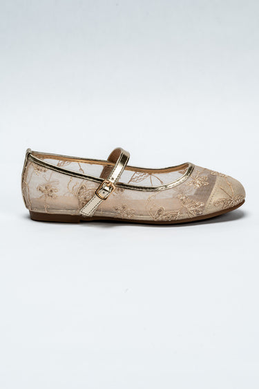 حذاء باليرينا شبكي بتطريز مع رباط أمامي